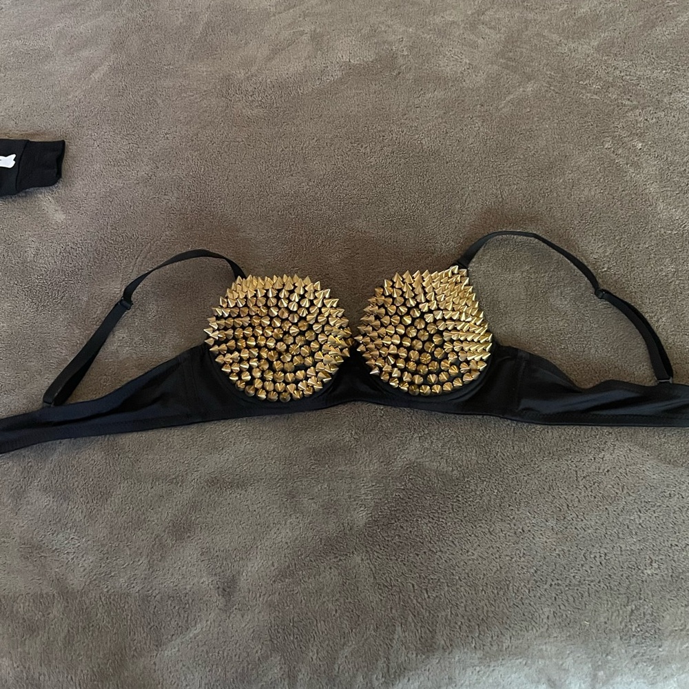 Spencer's Black and Gold Spiked Bra